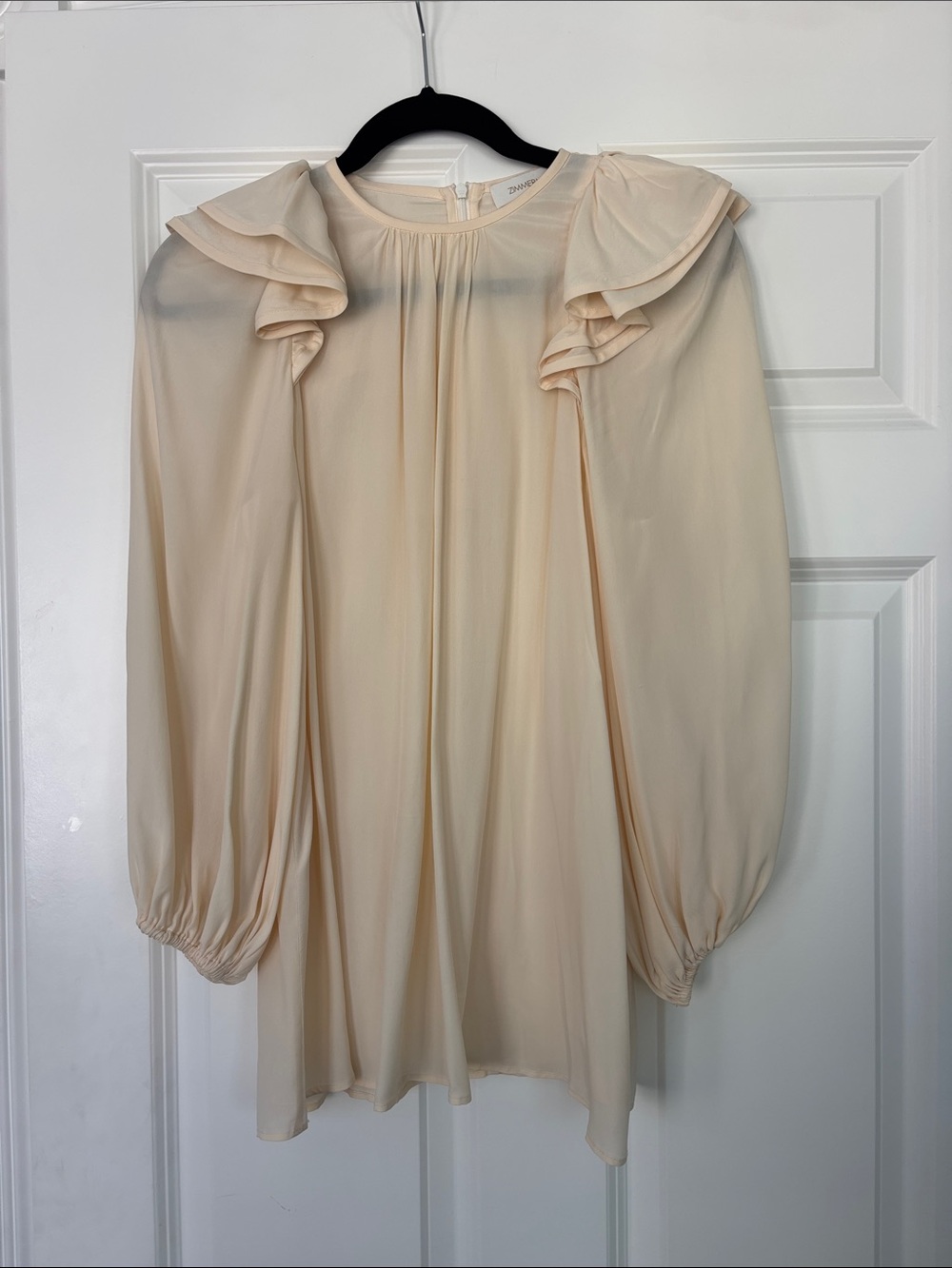 Zimmermann Cream Gathered Neck Chiffon Blouse